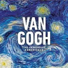 Square Van Gogh immersive exhibition advert with his painting Starry Night in the background
