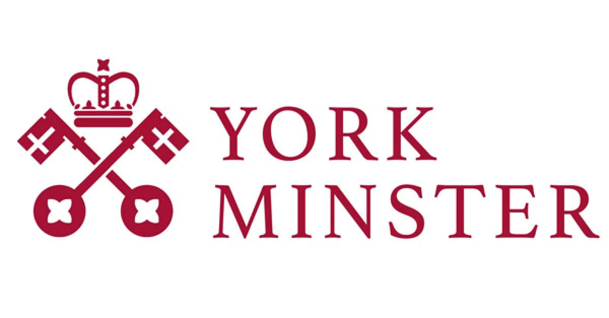 York Minster logo. Red text on a white background with a crown and cross keys.